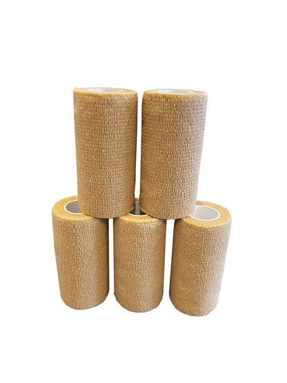 ClearHeal Cohesive Bandages, Beige, Pack of 5 (10cm x 4.5m, Latex Free)