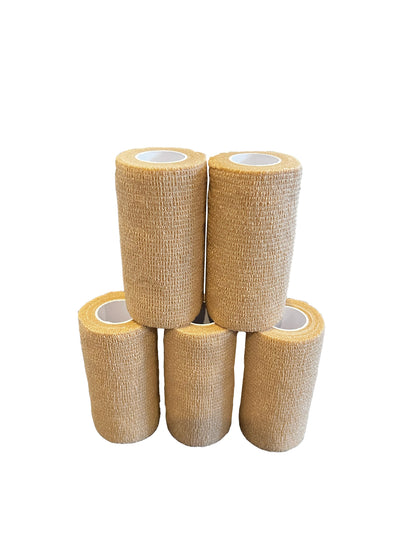 ClearHeal Cohesive Bandages, Beige, Pack of 5 (10cm x 4.5m)