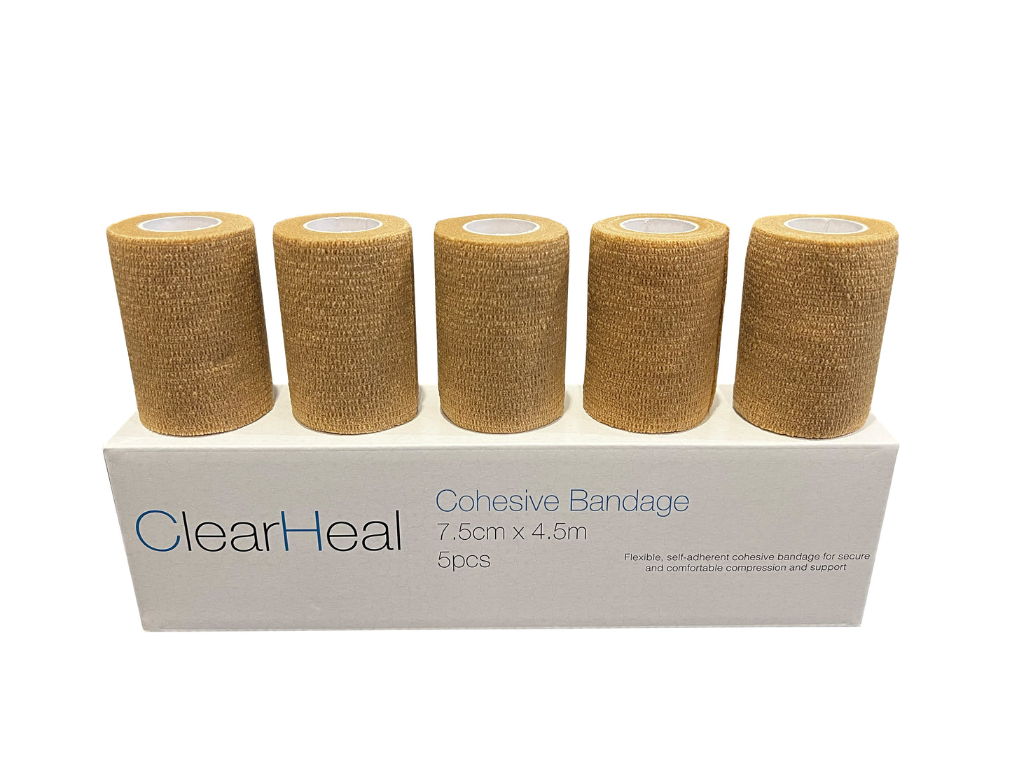 ClearHeal Cohesive Bandages, Beige, Pack of 5 (7.5cm x 4.5m)