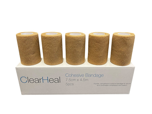 ClearHeal Cohesive Bandages, Beige, Pack of 5 (7.5cm x 4.5m)